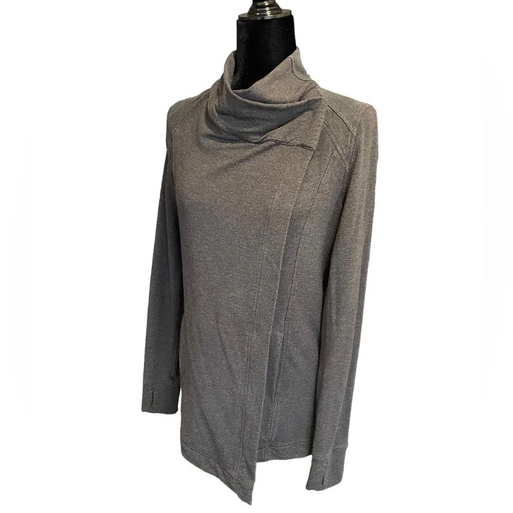 Lululemon coast wrap jacket button long sleeve cardigan 6 heathered mod black